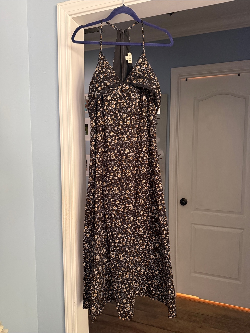 POL Black Maxi Dress with Cream Floral Print